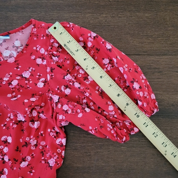Old Navy Puff Sleeve Red Floral Maxi Dress Women's XS Ruched Back Spring Summer - Picture 14 of 14